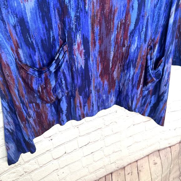 LOGO Lori Goldstein Legacy X Wms Blue Purple Artsy Stretch Knit Tunic Top Sz 2X - Picture 4 of 7